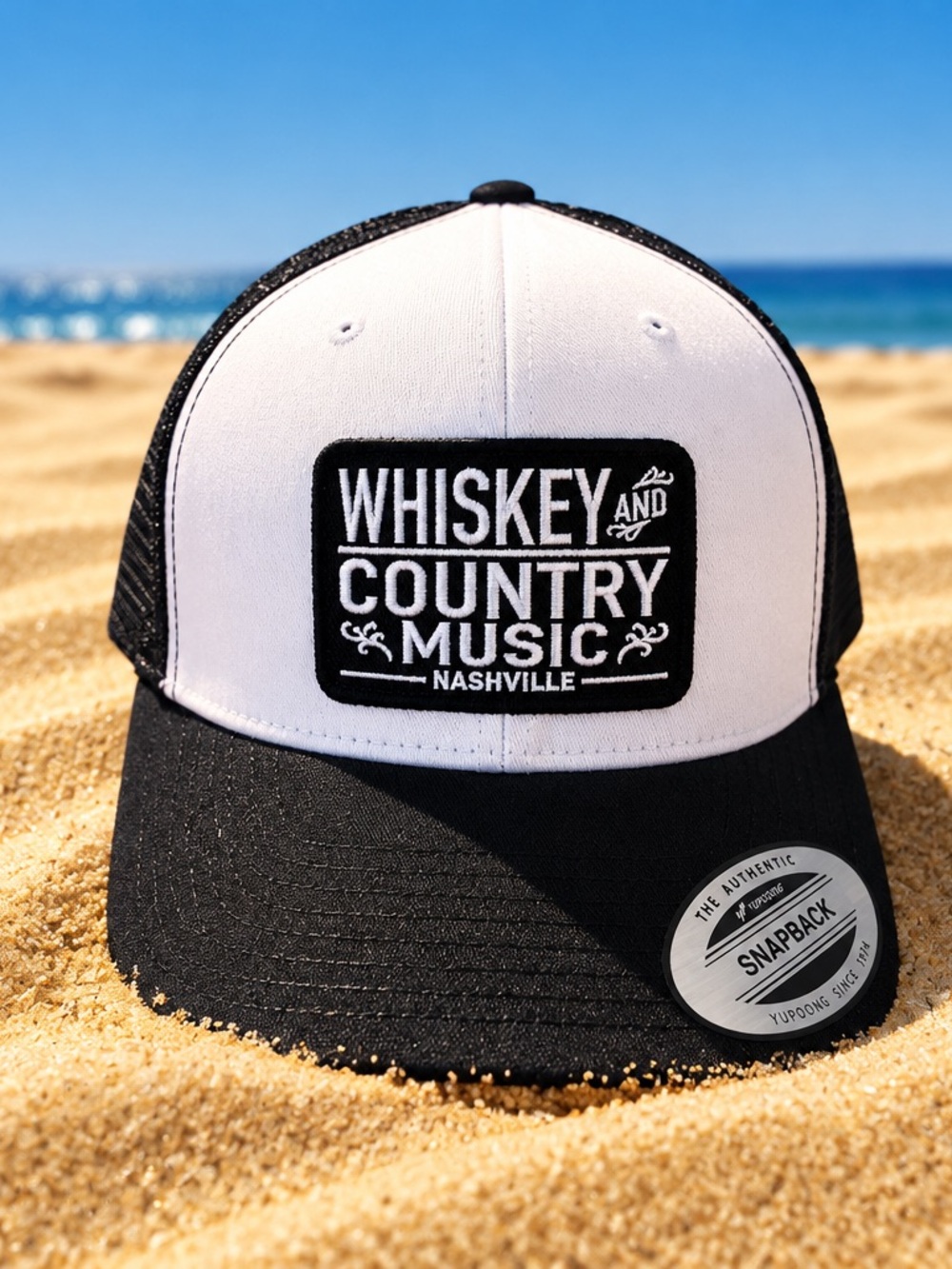 Whiskey and Country Music Nashville Black & White Snapback Hat